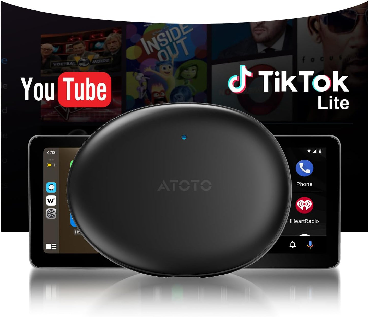 AD5 AI Box Wireless CarPlay Adapter & Android Auto, 2025 Upgrade Ai Box CarPlay Compatible with YouTube, AI DriveChat, Dual Wi-Fi, Dual BT, Black