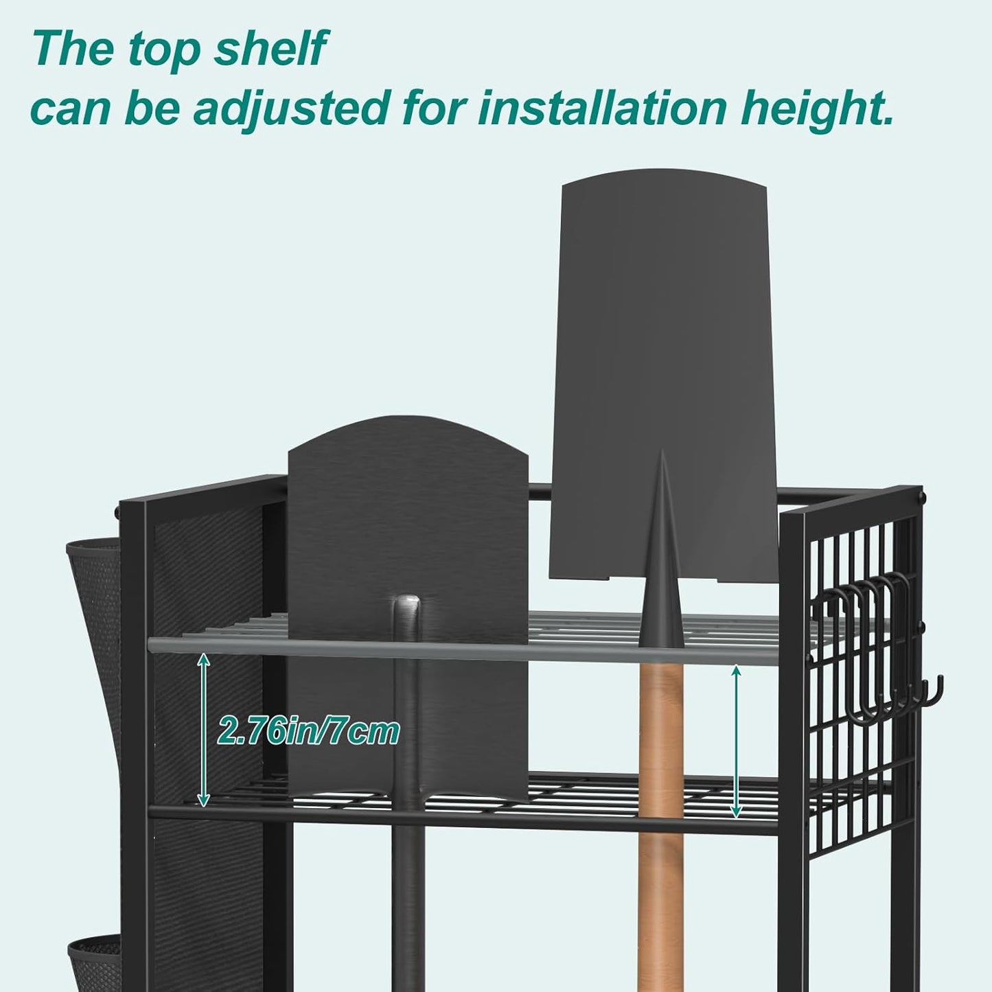 YBING Garden Tool Organizer, Yard Tool Stand with Side Storage Pockets, Yard Tower Rack for Garage Storage, Freestanding Tools Organizers and Storage for Shed, Brown