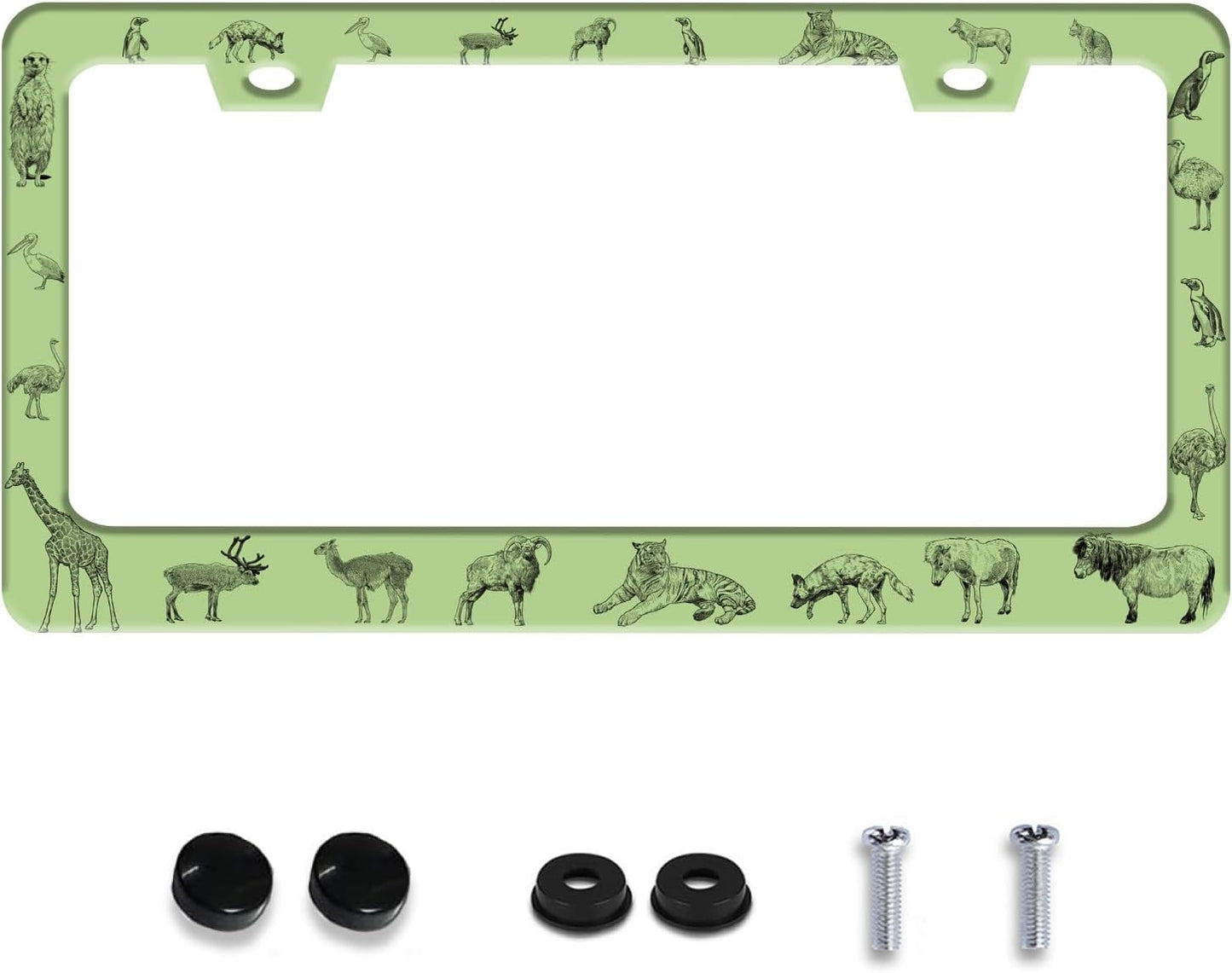 Personalized License Plate Frame Animals Stainless Steel Accessory Wolf Deer Horse Tiger Holder Funny Car Decorative 2 Holes Screws Fits Us Standard License Plates 12.2 X 6.3 in for Men Women