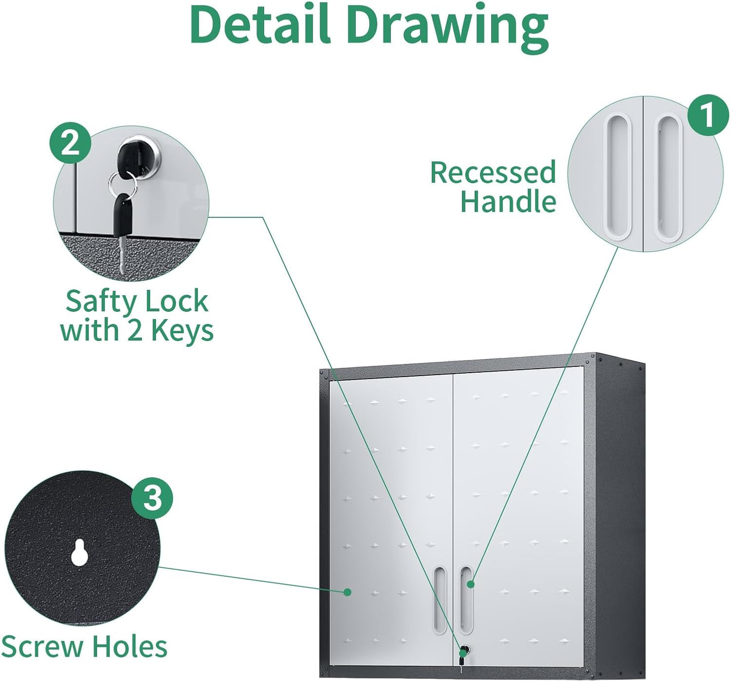 Metal Tool Cabinet,Garage Storage Cabinet System,Wall Cabinet & Locking Rolling Tool Cabinet with Doors and Adjustable Shelves,Steel Tool Cabinets for Home,Office (3 Pcs-StyleA, Black & Grey)