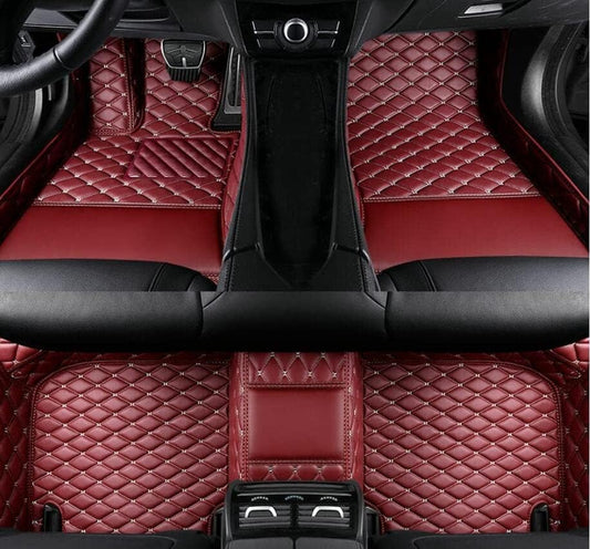 Custom All-Weather Protection Leather Car Floor Mats for Cars Sedan SUV Sports Car Waterproof Floor Mat (Wine red)