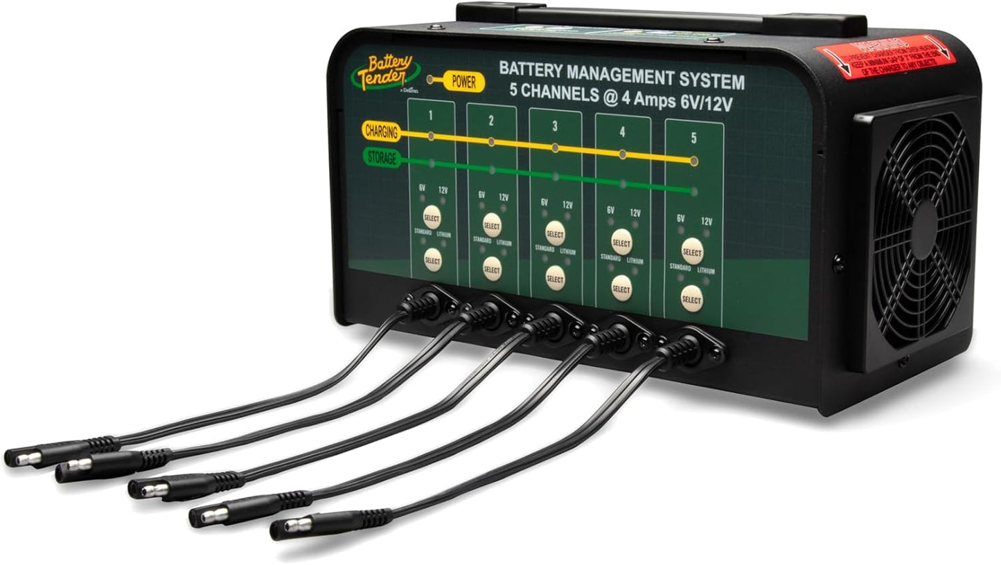 Battery Tender 5 Bank Multibank Charger - 20 AMP (4 AMPs Per Bank) - Selectable 12V / 6V - Smart and Switchable 12V Multi Battery Charger and Maintainer for Automotive and Marine - 021-0133-DL-WH