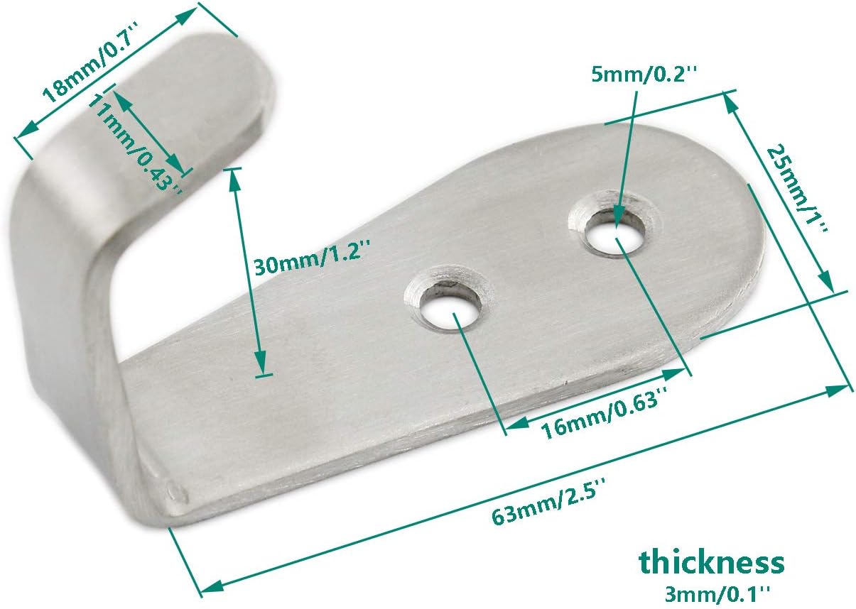 Stainless Steel Coat Hooks, Heavy Duty Metal Hangers for Hanging Towels, Keys, Hats - Kitchen & Bathroom Wall Mounted Indoor/Outdoor Hooks with Installation Screws - 8 Pack