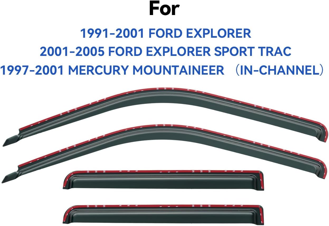 in-Channel Window Visors Rain Guards Shield for 1991-2001 Ford Explorer, Window Vent Wind Deflectors Visors Shades for 2001-2005 Ford Explorer Sport Trac