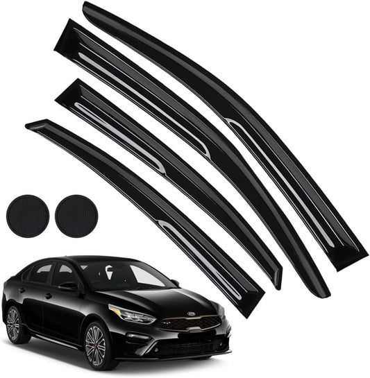 Rain Guards for Kia Forte 2019-2023, Tape-on Side Window Deflectors for Kia Forte, Window Visors for Kia Cars, for Kia Car Accessories 4 Rain Guards ＆ 2 Car Coasters