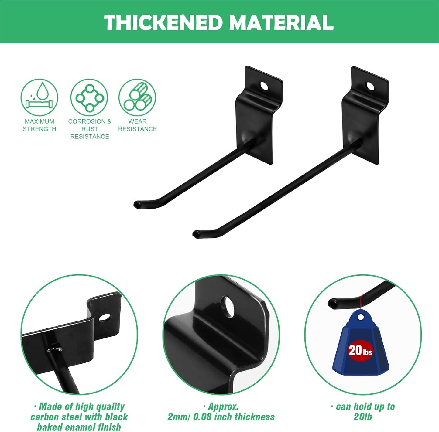 Yuahar Slatwall Hooks 20Pcs 4/6 Inch Slatwall Accessories Heavy Duty Slat Wall Hanging Hooks Panel Display Hooks Pegboard Gridwall Display Hook for Garage Retail Shop (Black)