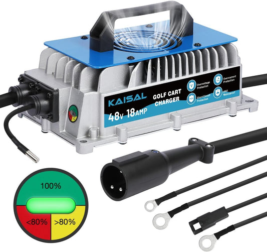 Club Car Charger 48V 18A Smart 1250W Golf Cart Battery Charger 48 Volt, IP67 Waterproof, 4-6 hrs Full Charge, 16FT Cable, for All Years 48V Club Car Golf Cart 48 Volt with Lead-Acid Battery