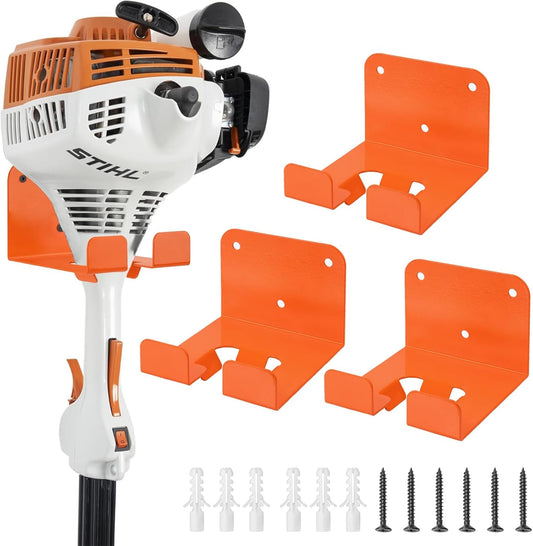 Weedeater Hanger, 3 Pack Weed Eater Hanger for Garage Wall-mounted Organizer Trimmer Rack Storage for Grass Trimmer, Hedge Trimmer, Garage Wall, Garden Tools, Black, Orange