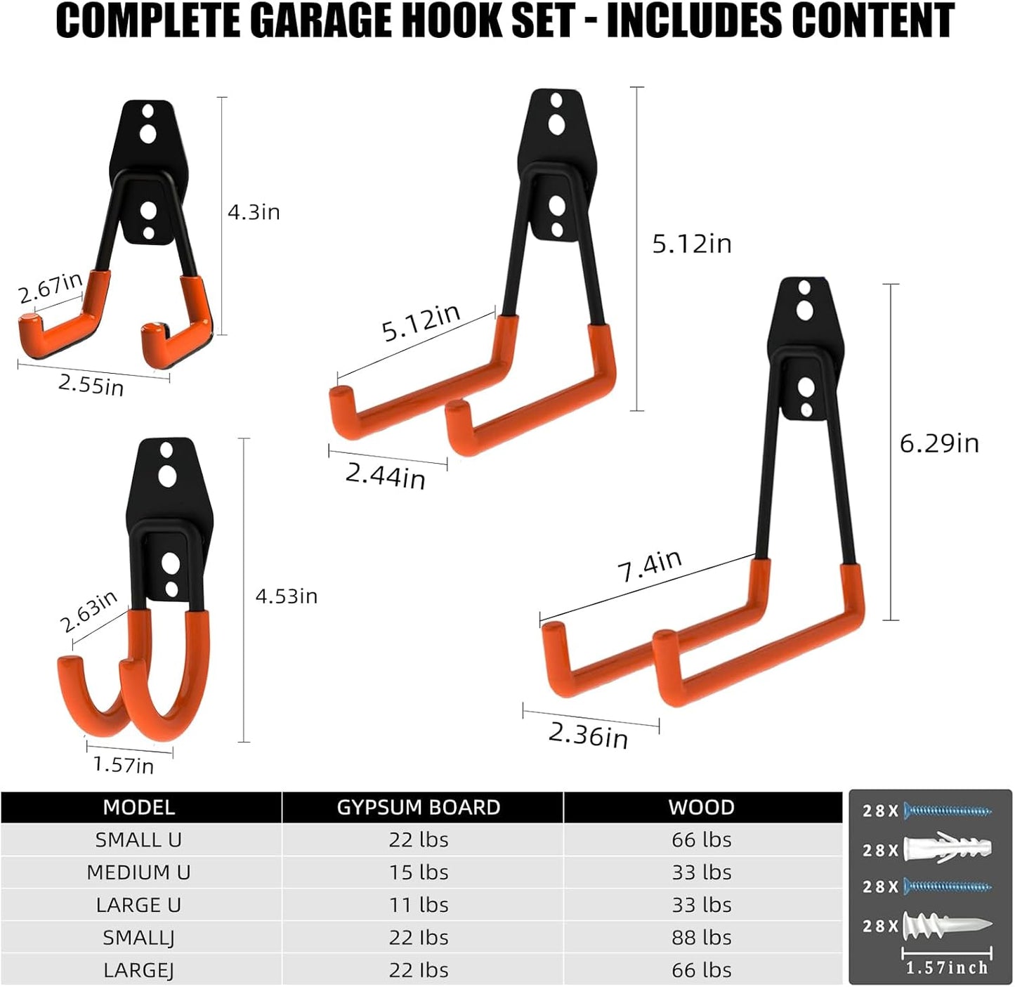 Garage Hooks, 12 Pack Wall Hooks for Hanging Heavy Duty Ladders, Bikes, Tools Ideal for Garage, Garden, Basement Utility Room Storage (Orange)