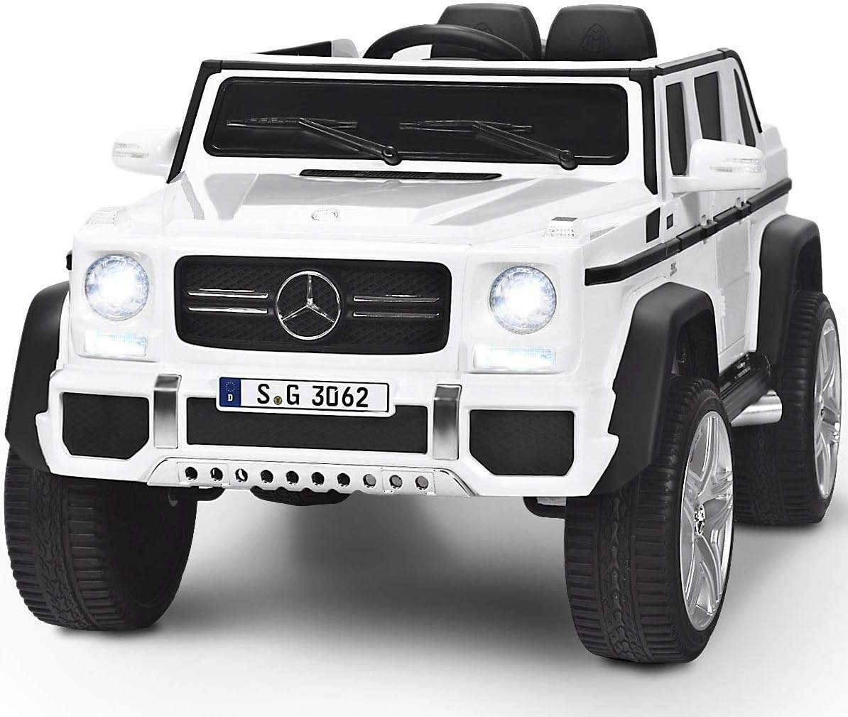 Costzon Ride on Car, Licensed Mercedes-Benz Maybach, 12V Battery Powered Vehicle Toy w/ 2 Motors, Remote Control, 3 Speeds, Lights, Horn, Music, Aux, Storage, Truck, Electric Car for Kids (White)