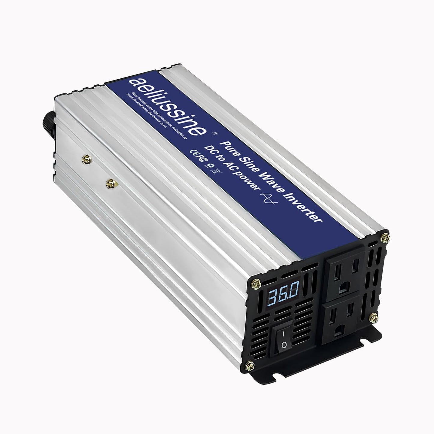 1200W Pure Sine Wave Inverter-36V DC to 110V 120V AC Power Converter with 2 AC Outlets, 36 Volt Power Inverter for Truck, Rv, Camping, Home, Emergency Power