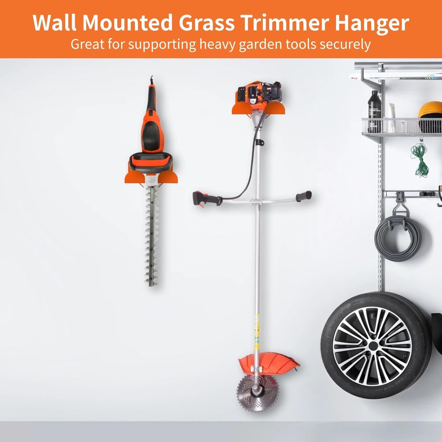 Homaisson 2 PCS Grass Trimmer Wall Rack, Heavy-Duty Hedge Trimmer Wall Mounted Hanger, Garage Weed Eater Hanger, Garden Tool Organizer