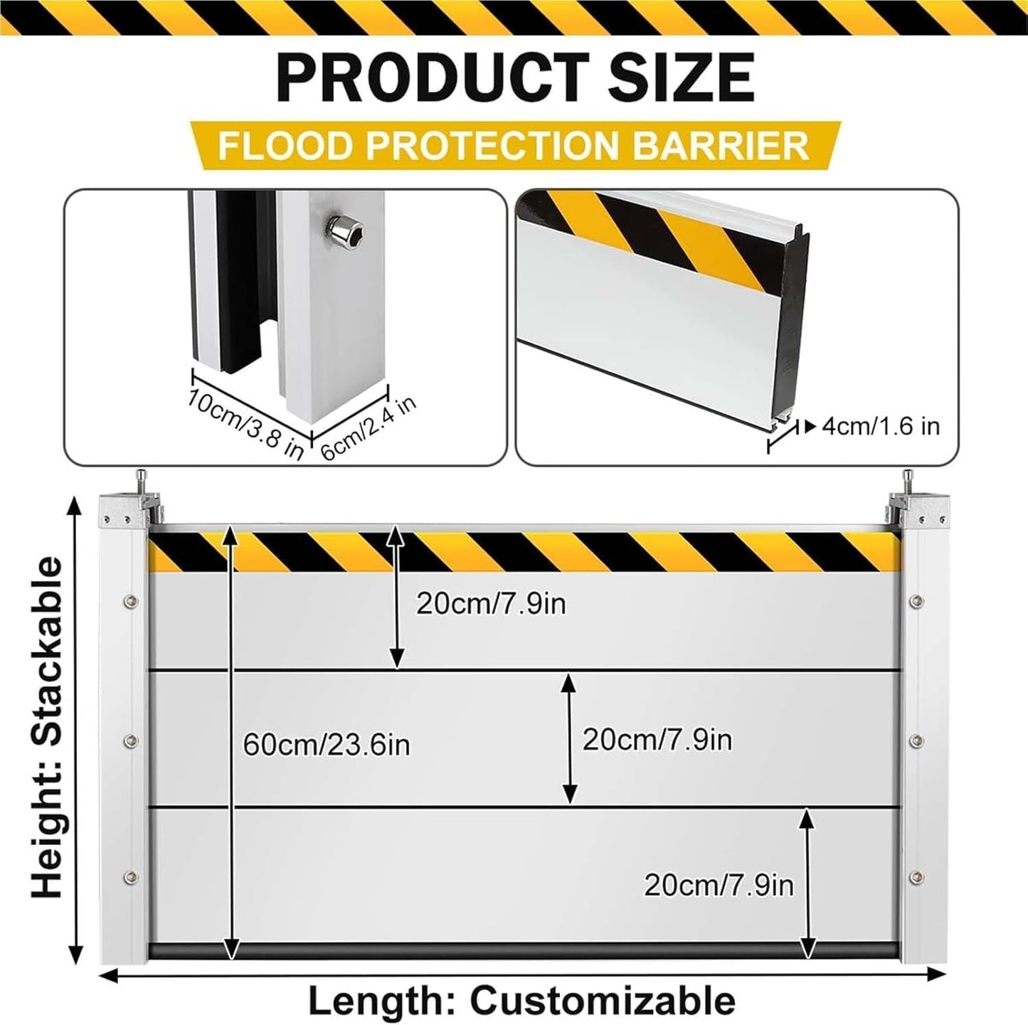 Reusable Heavy Duty Aluminum Flood Barriers for Home Exterior, Flood Protection Barriers Water Barrier Door Quick Detachable Garage Doors Detachable Mobile Rain Water Baffle ( H 39.4 inch L 21.5FT)