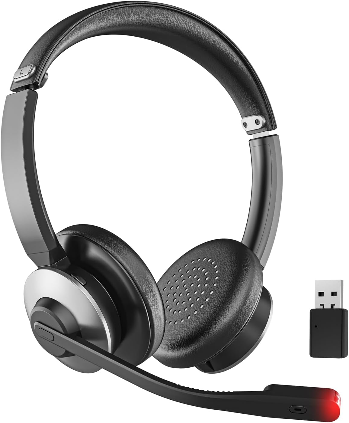 Bluetooth 5.3 Headset, Wireless Headset with Mic for Work, Wireless Headphones with Mic Noise Cancelling & USB Dongle, 26H Working Time & Mute Function, Fit for PC/Laptop/Office/Call Center/Zoom/Home