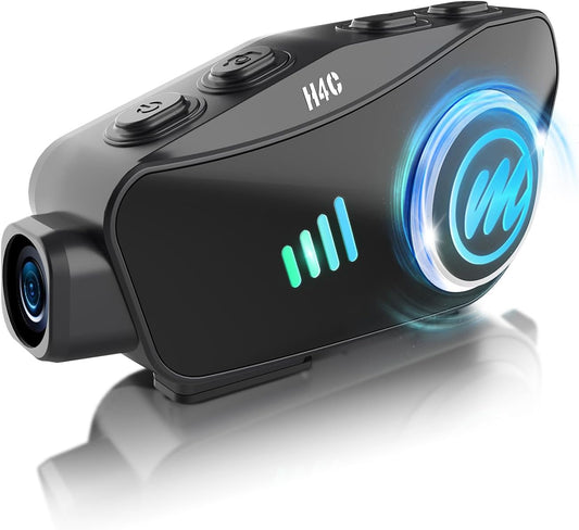 Motorcycle Helmet Headset with Camera, Moman H4C with 【1080P Camera】120° Wide Angle 360° Shooting Single Use Motorbike Headphone Speaker with 32G TF-Card HiFi Stereo AI Voice Assitant IPX6 Waterproof