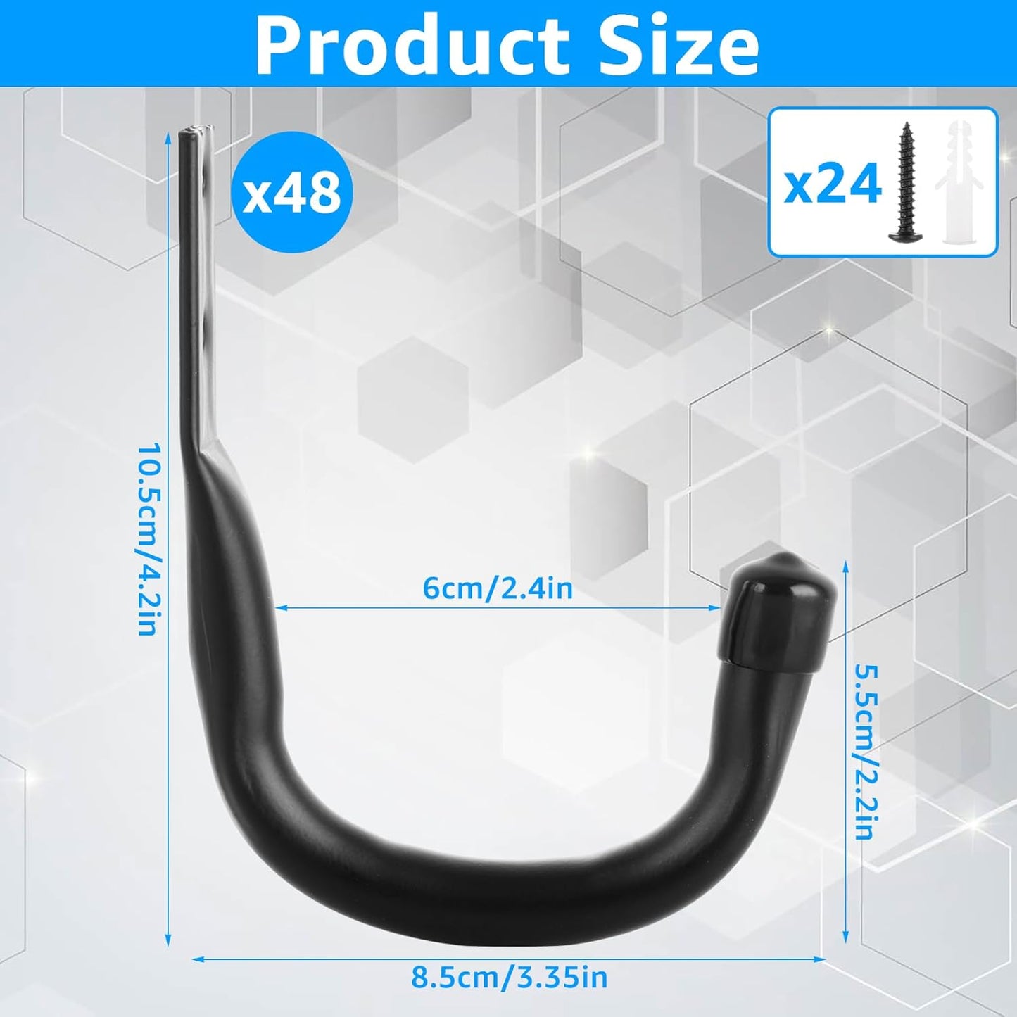 24 Pack Heavy Duty Garage Storage Utility Hooks 3.35" Kayak Wall Hangers Ladder Hooks for Garage, Utility Hooks for Ladder Garden Tool Hose Bike Shelf, Outdoor or Indoor Use