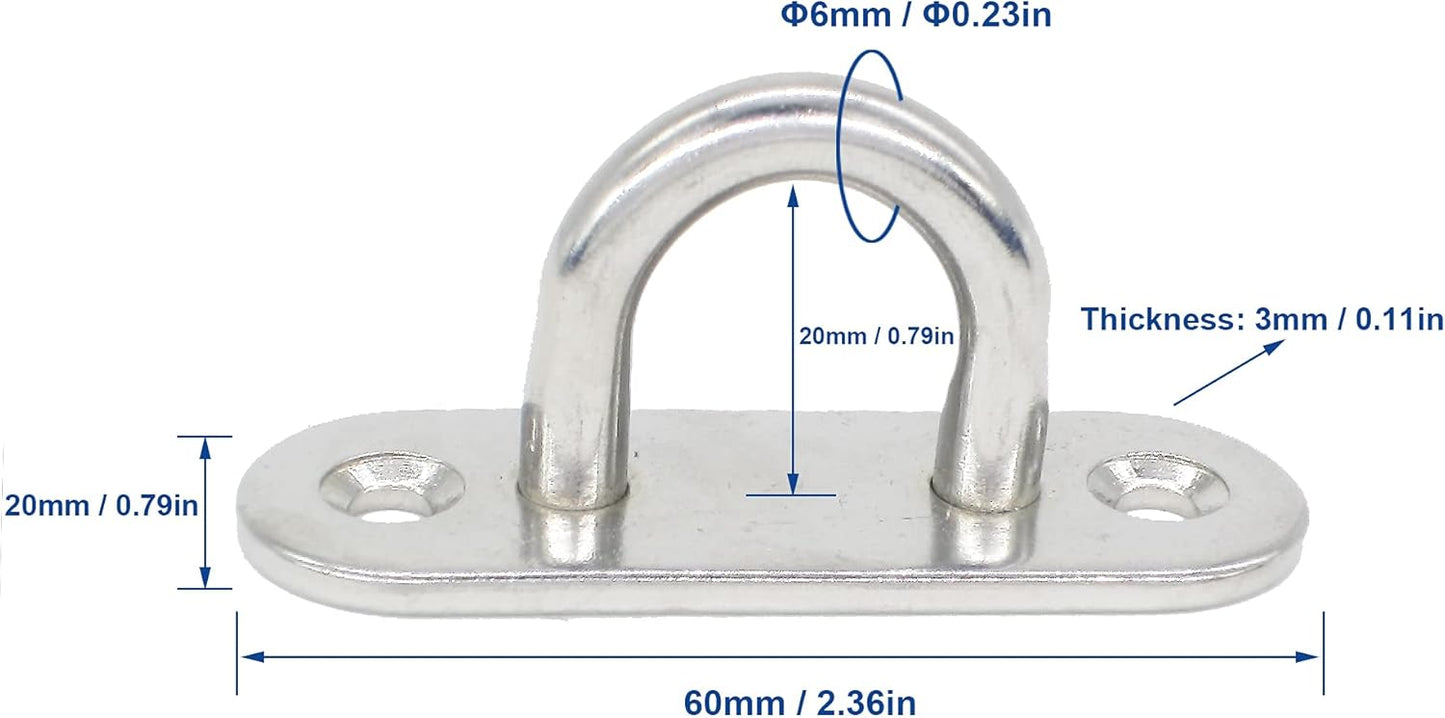 Stainless Steel Ceiling Hooks & Wall Hangers - Heavy Duty M6 Screw Mount, Rust-Proof Anchor Straps for Garage, Outdoor, Storage (4-Pack)