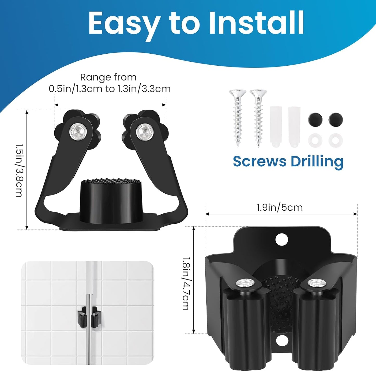 Broom Holder Wall Mount, 4PCS Broom Hanger Wall Mount, Stainless Steel Heavy Duty Mop Holder Broom Mop Hanger Wall with Screws, Garden Outdoor Tool Organizer Rack Broom Hanger (Black)