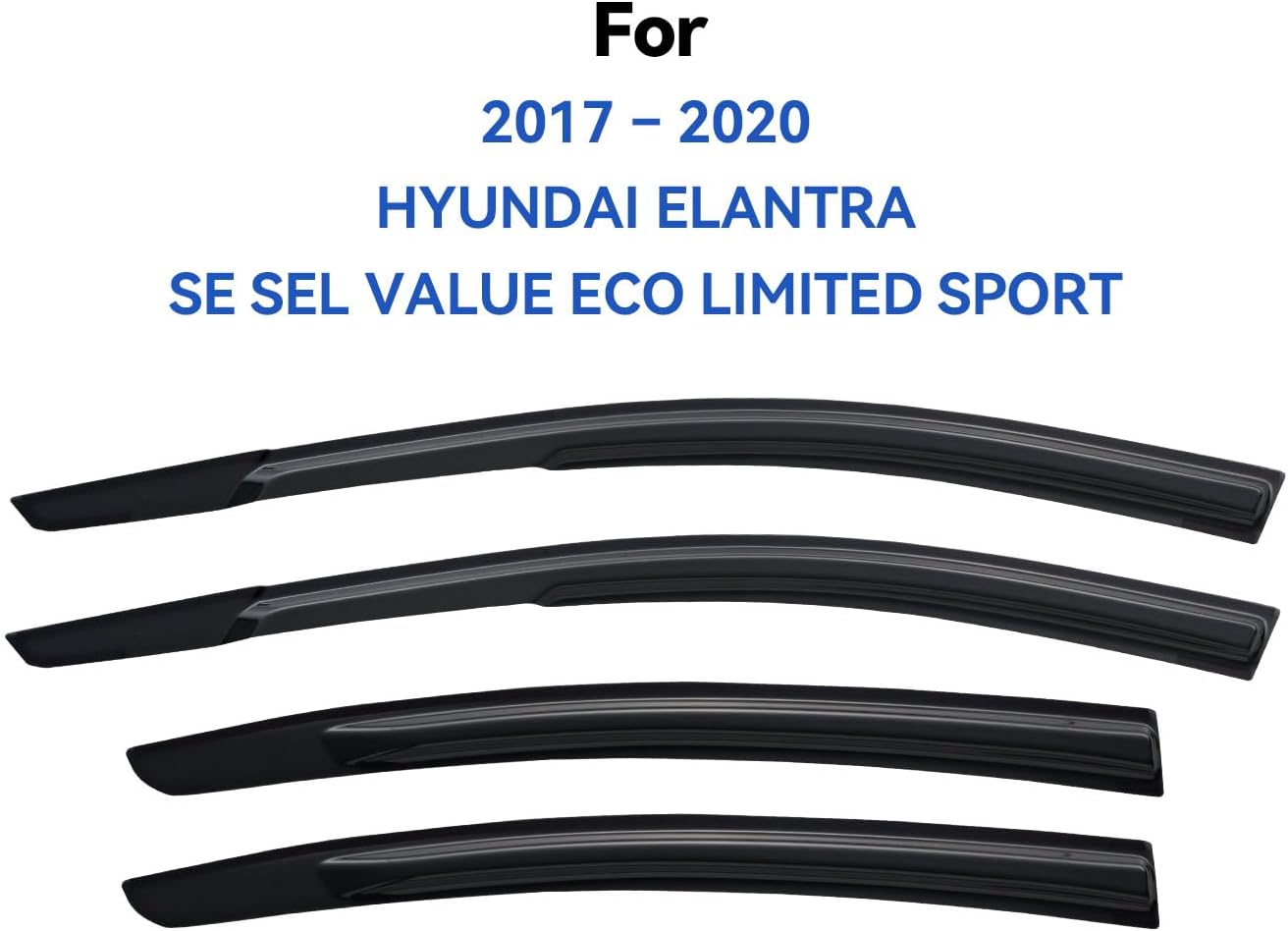 Window Visors Rain Guards Shield for 2017-2020 Hyundai Elantra, Out-Channel Window Vent Wind Deflectors Visors Shades for 17-20 Elantra SE SEL Value ECO Limited Sport