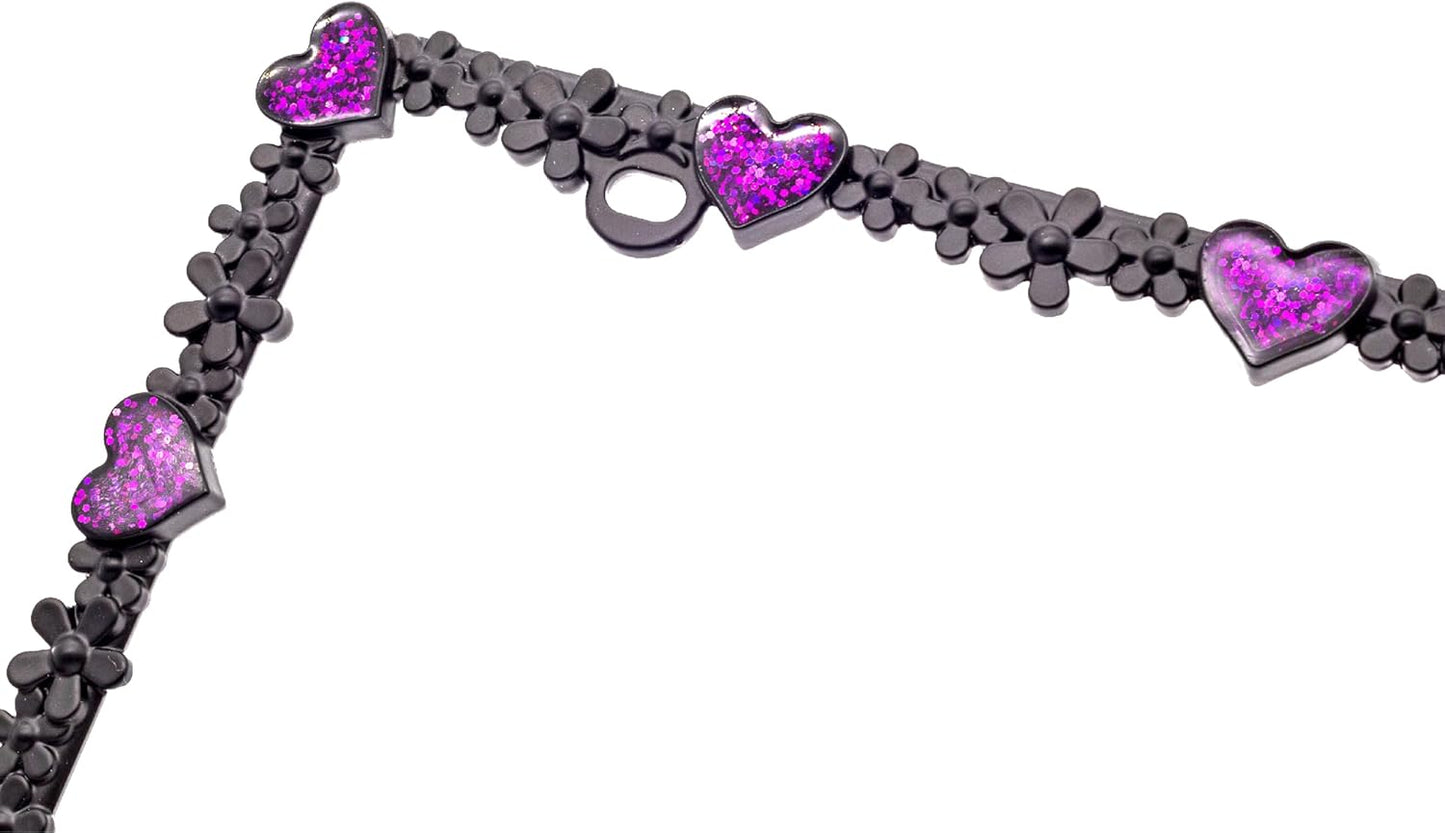 Creathome 3D Shining Daisy Heart License Plate Frame from Pure Zinc Alloy Metal Perfect Plate Holder, Matt Black with Purple Glitter, Luminously Heart