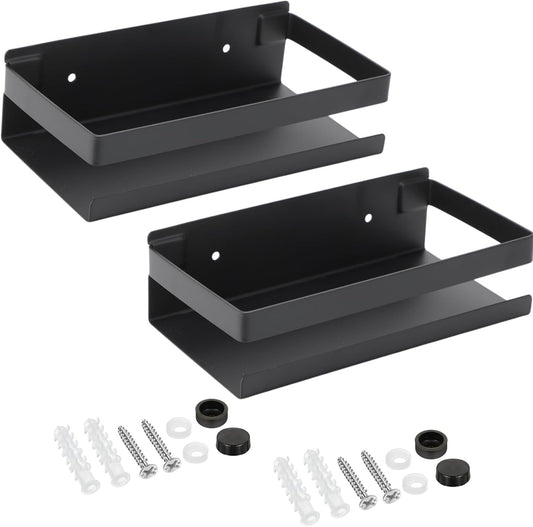 Lallisa 2 Pieces Stainless Steel Shelf Bathroom Shower Floating Shelves Wall Mounted Shower Caddy Basket Shelf Storage Organizer Shelves for Bathroom, Kitchen, Living Room (7.87 Inches/ 20 cm,Black)