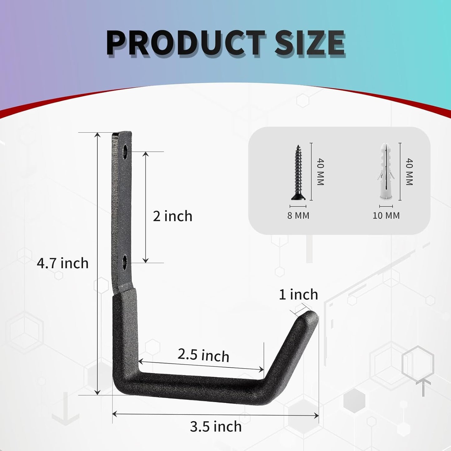 Heavy Duty Steel Hooks - Wall Mount Organizer for Garage & Garden Tools, Hoses & More (4, Small)