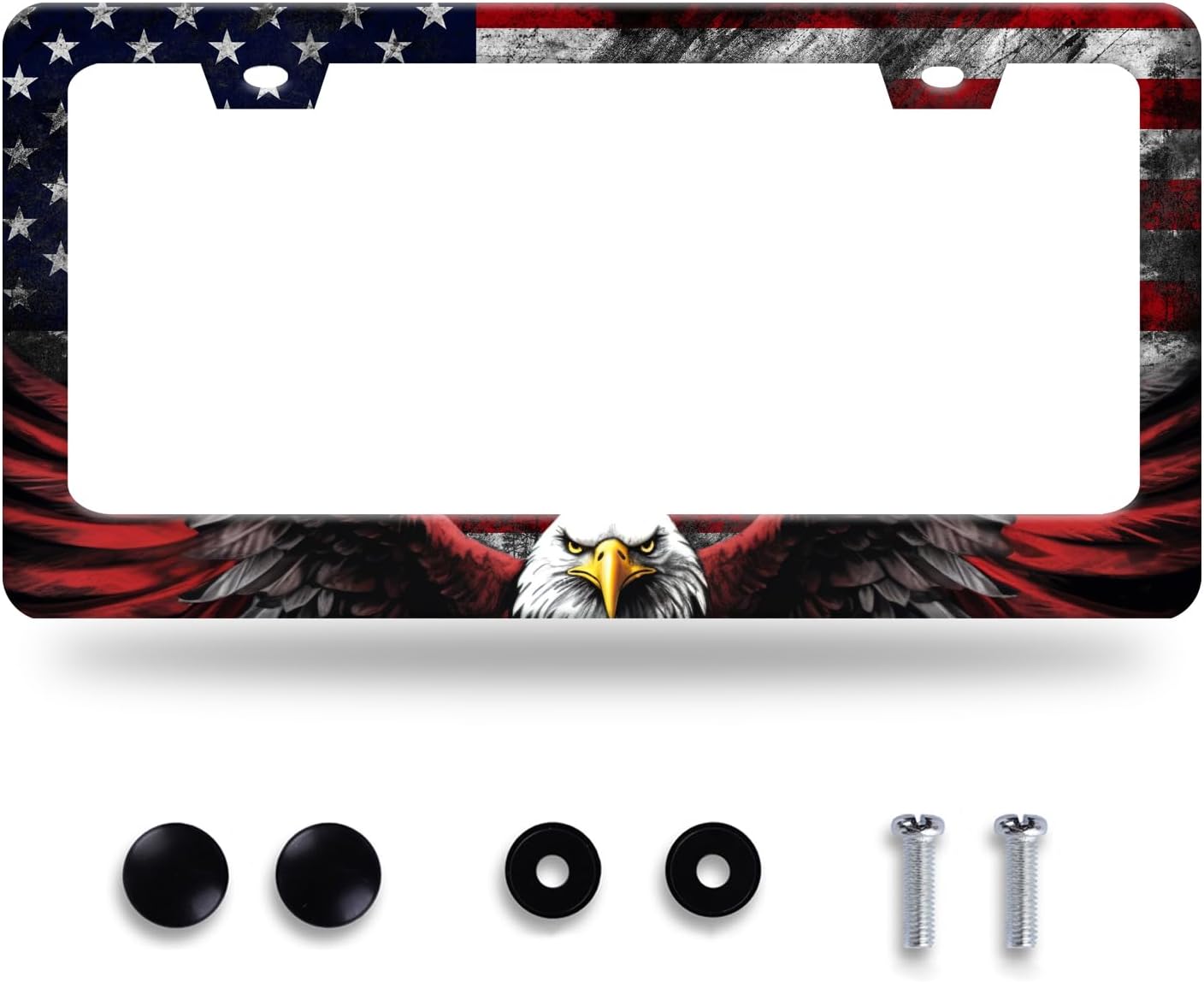 American Flag Eagle Patriotic License Plate Frame USA Flag License Plate Stainless Steel Funny License Plate Holder for Men Women Colorful Car Accessories Decoration 12.3" x 6.3"