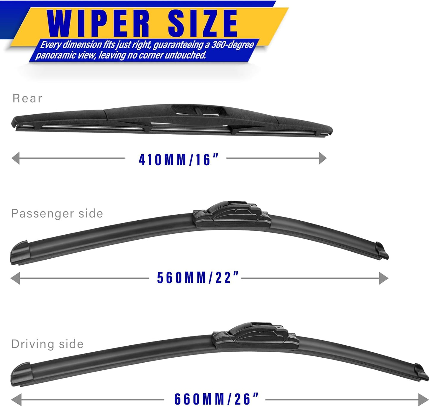 3 wipers Replacement for 2005-2022 Honda Odyssey, Windshield Wiper Blades Original Equipment Replacement - 26"/22"/16" (Set of 3) U/J HOOK