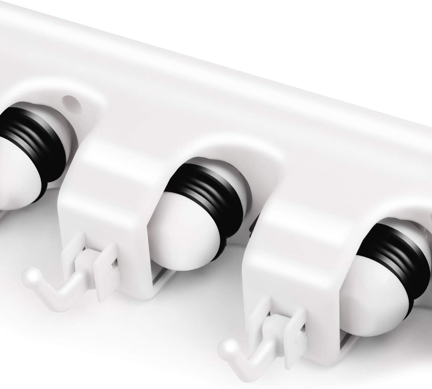 LETMY Broom Holder Wall Mount - Mop and Broom Hanger Holder - Garage Storage Rack & Garden Tool Organizer - 5 Position 6 Hooks Broom Rack for Home, kitchen, Garden, Tools, Garage Organization - White