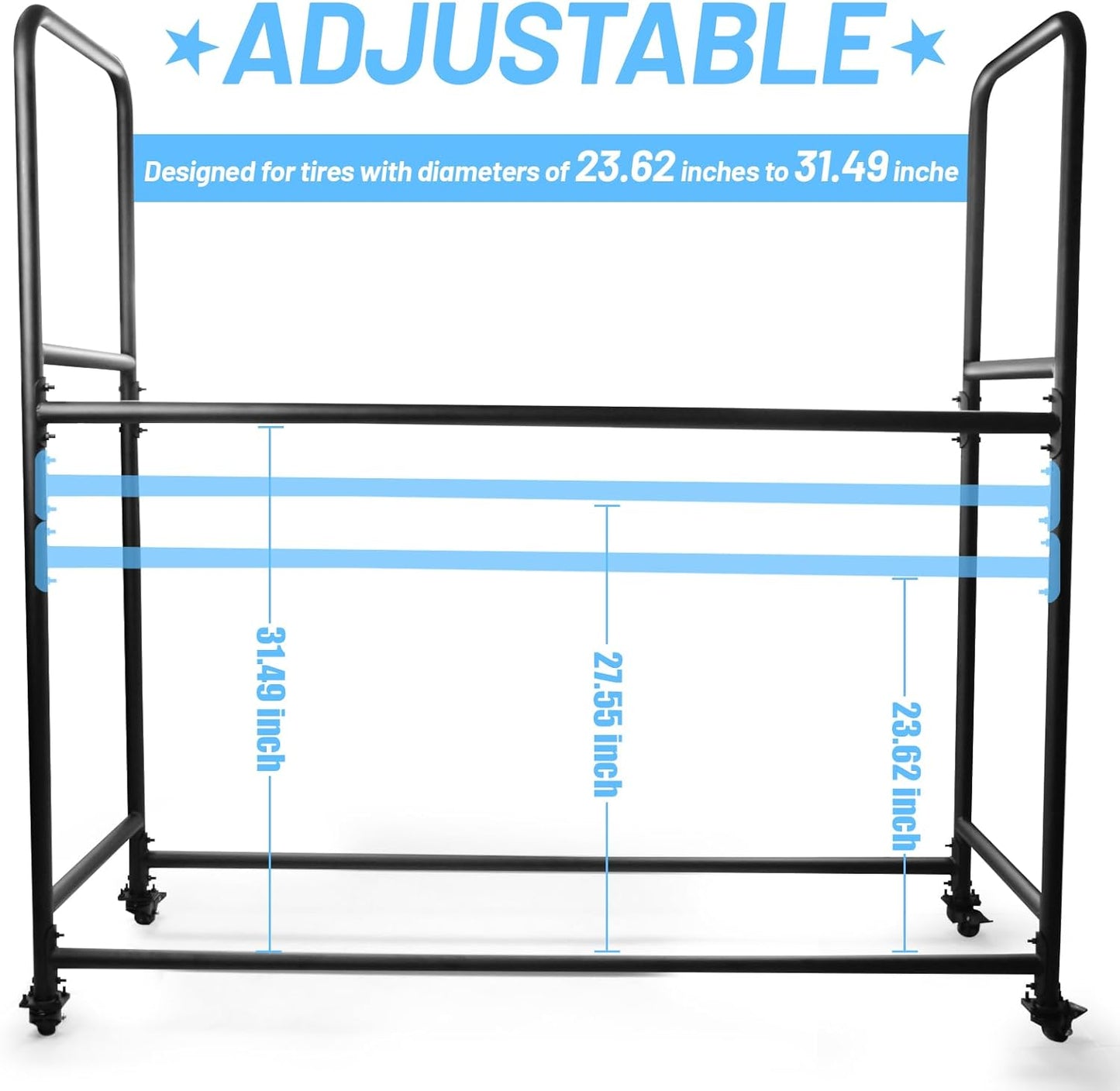 Rolling Tire Rack For Garage,Tire Storage Rack,Adjustable Metal With 4 Self-Locking Swivel Caster,Height 59”, With a Heavy-Duty Load Capacity Of 660 Pounds