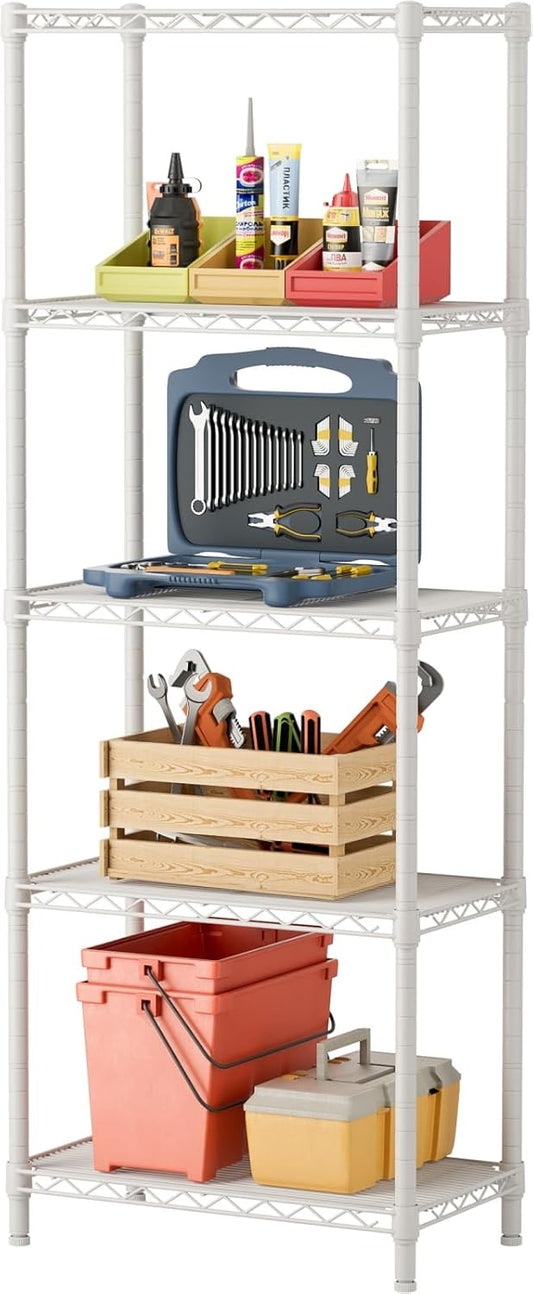 SINGAYE 5 Small Wire Shelves Kitchen Pantry Close Home Organizers and Storage Bathroom Shelf Laundry Room Organization Adjustable Book Metal Garage Shelving Unit