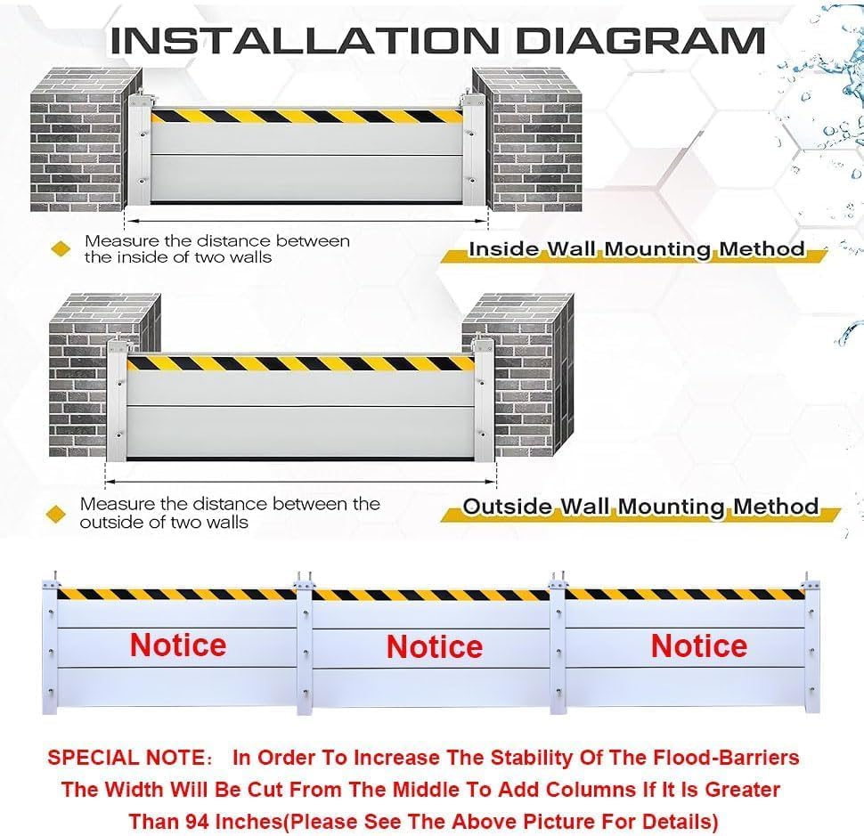 Reusable Heavy Duty Aluminum Flood Barriers for Home Exterior, Flood Protection Barriers Water Barrier Door Quick Detachable Garage Doors Detachable Mobile Rain Water Baffle ( H 15.7 inch L 18FT)