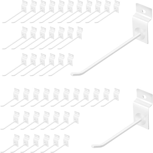 Yuahar Slatwall Hooks 50Pcs 4/6 Inch Slatwall Accessories Heavy Duty Slat Wall Hanging Hooks Panel Display Hooks Pegboard Gridwall Display Hook for Garage Retail Shop (White)