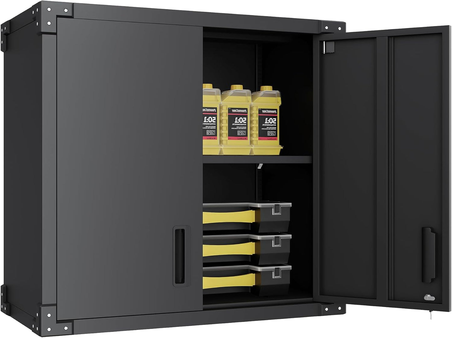 Garage Wall Cabinet,Metal Wall Cabinet with Doors and Adjustable Shelves,Steel Utility Wall Mounted Tool Cabinets for Home,Office,Kitchen,Warehouse