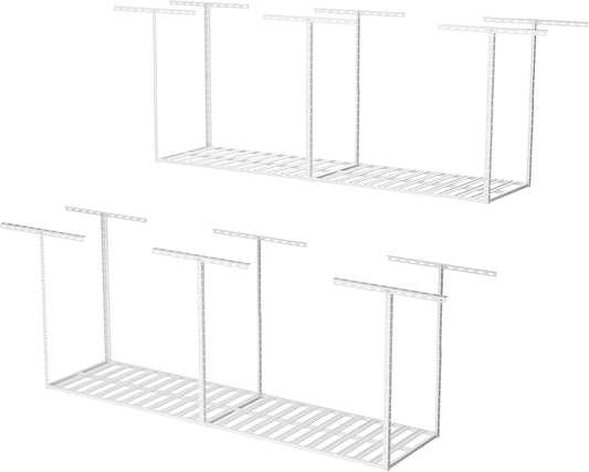 SunsGrove 2x8 Garage Overhead Storage Rack, Adjustable Heavy Duty Hanging Garage Storage Shelves, Ceiling Mounted Storage Racks, 800LBS Weight Capacity, 22"-40" Ceiling Dropdown, 2 Packs, White