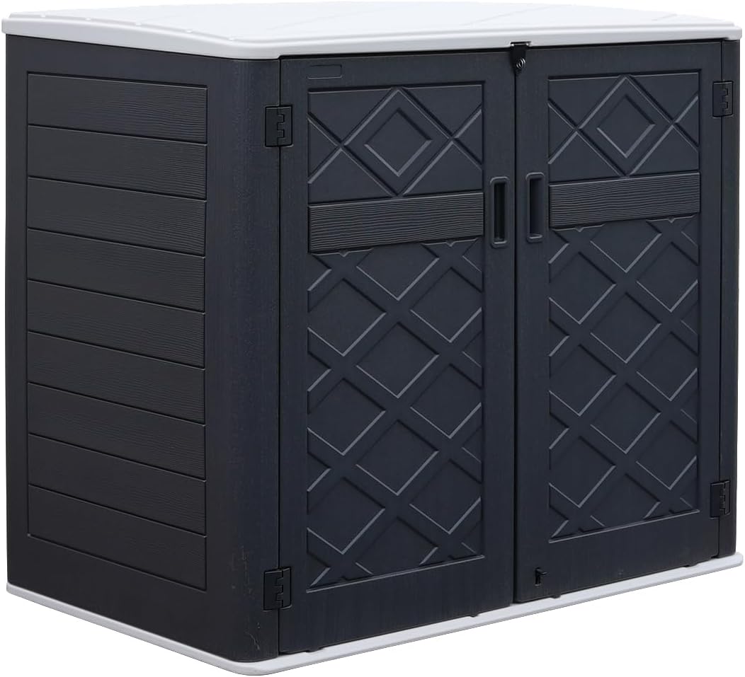 ADDOK Larger Outdoor Storage Shed Weather-Resistance, Horizontal Outdoor Storage Box Waterproof for Garden Backyard Patio and Lawn, 38 Cuft Capacity for Bike, Garbage Cans, Lawn Mover, Patio Tools