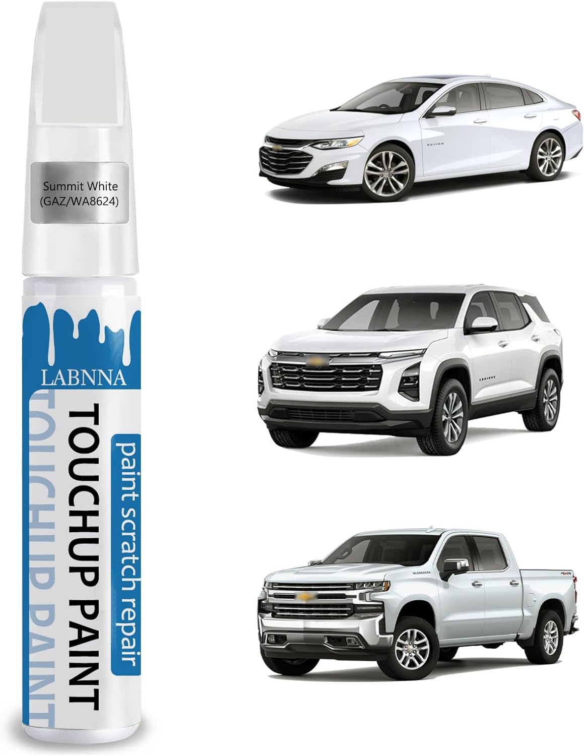 Summit White(GAZ/WA8624) Touch Up Paint for Chevrolet-Exact Match 2 in 1 touchup Paint Pen for Chips and Nicks Repair Car Paint Scratch Repair Kit