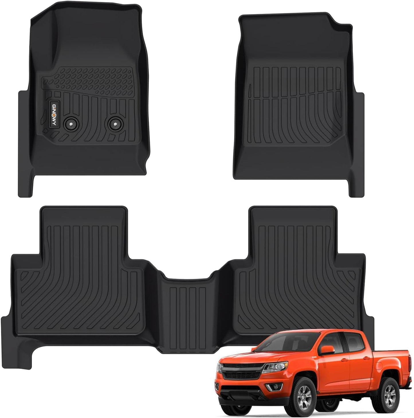GINOWY-Floor Mats for Chevy Colorado 2015-2022 Crew Cab/GMC Canyon, TPE All Weather Protection Floor Liners for Colorado, Non-Slip Durable Waterproof Custom Fit Accessories, Black