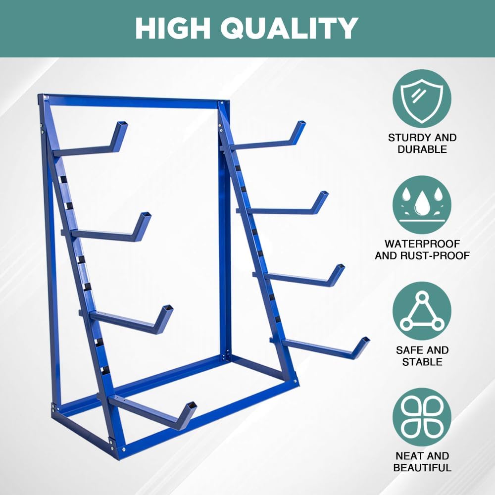 Yeeoy 4 Tier Steel Horizontal Lumber Storage Rack, Heavy Duty Pipe Organizer Shelf, Adjustable Bar Storage Cantilever Rack for Garage Workshop Shed Basement, 2000lbs Load Capacity, Blue