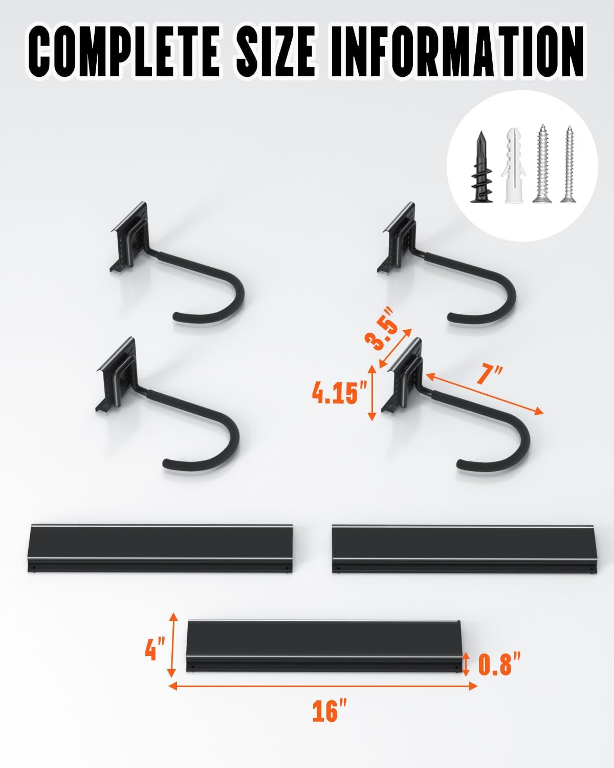 Bike Rack Wall Mount, Bike Hooks for Garage Storage,Vertical Bike Hanger for Indoor Use, Holds Up to 300 lbs, Adjustable Hook System with 4 Hooks and 3 Rails,48 Inches, Black