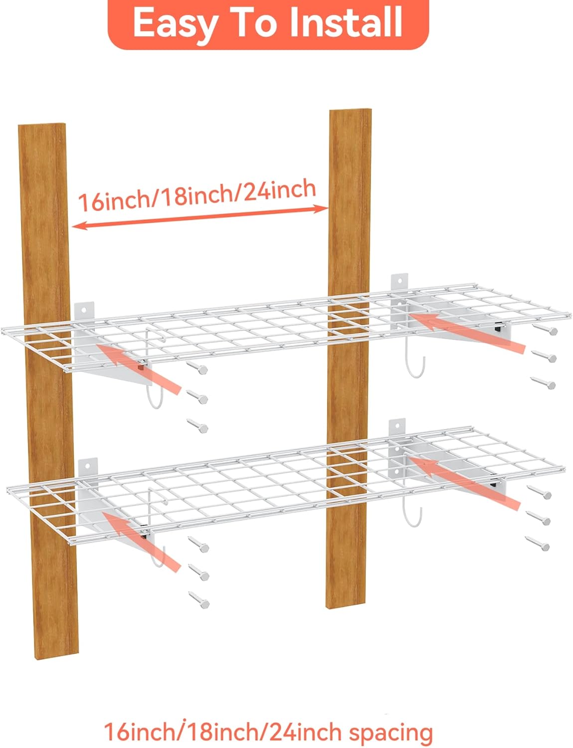 TORACK 2 Pack Garage Storage Wall Shelves, 15" x 45" Wall Mounted Wire Shelves for Garage Storage Heavy Duty Garage Wall Shelving(Pack of 2, White)