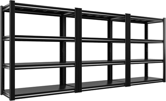 Raybee 40" Wide Heavy Duty Garage Storage Shelves, 3 Pack, Adjustable 4 Tier Metal Shelves for Warehouse, Pantry, Kitchen, 40" W x19 D x57 H, Black