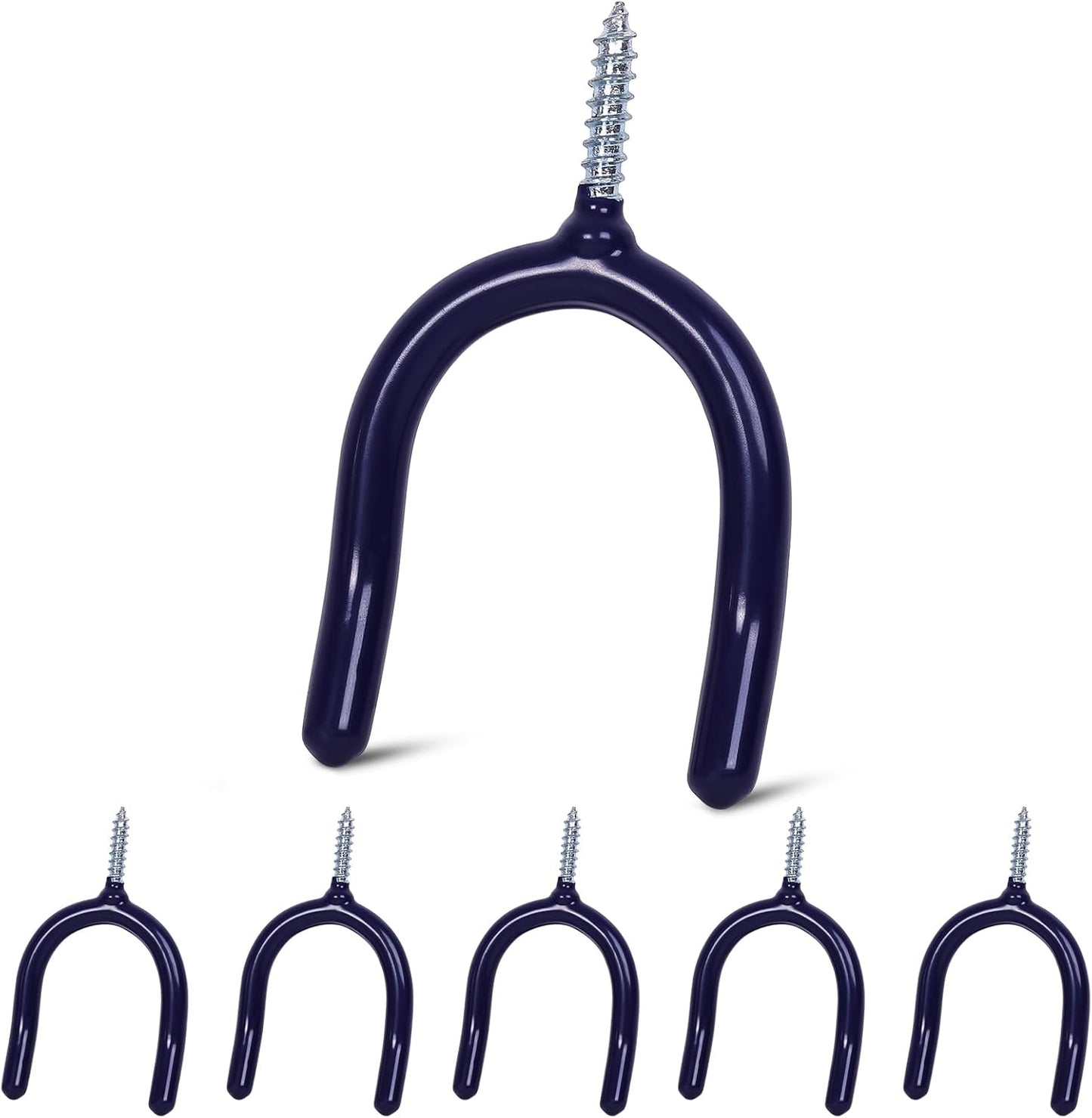 6 Pack Garage Storage System Steel U Hooks with Anti-Slip Coating Home Improvement and Organization Screw in Hooks Easy Wall Mounting Heavy Duty Bike and Ladder (Blue, 6 Pack)