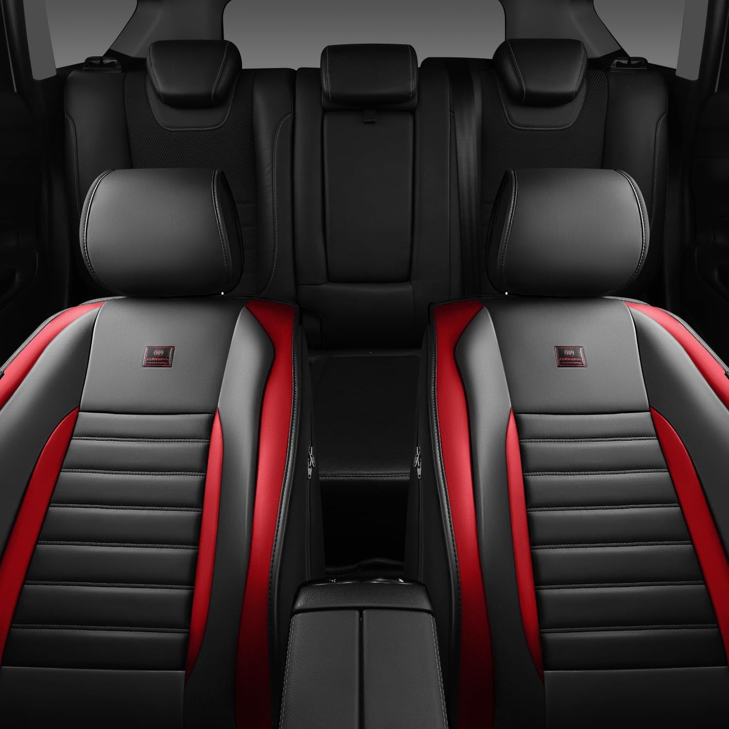 CAR PASS Nappa Leather Car Seat Covers Front Seats, Luxury Seat Protector for Cars, Waterproof Anti-Slip Seat Cushion Armrest Compatible Airbag Universal for Sedan SUV Pick-up Truck Auto, Black Red