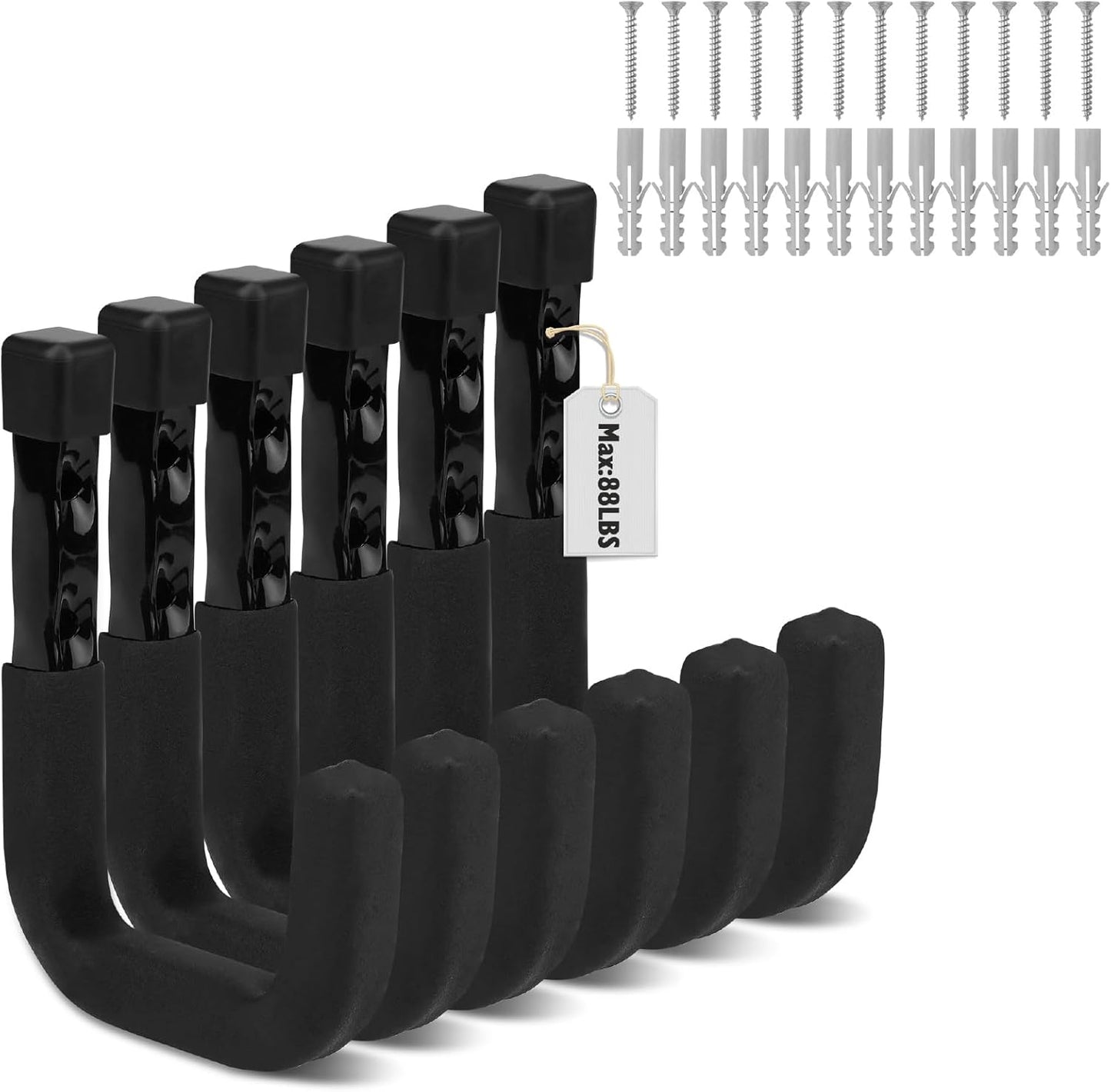 SEDY 6-Piece Heavy Duty Garage Storage Hooks, Wall Mount J Utility Hooks Holds 88 LB, Large Metal Utility, Garage Storage Ladders for Bikes, Garden Tools