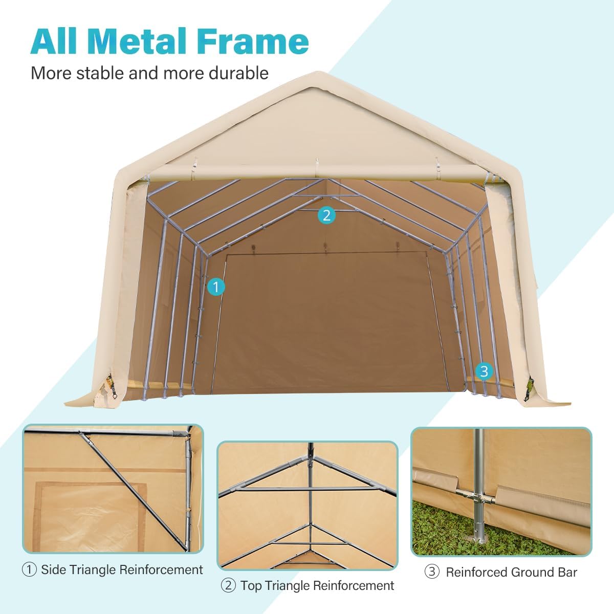 ADVANCE OUTDOOR 13x20 ft Carport 2 Roll up Doors & Vents Outdoor Portable Storage Shelter Garage Tent for Vehicle Boat Truck Anti-UV Snow Resistant Waterproof, Beige