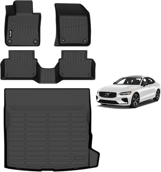 AIPOIL® Floor Mats & Cargo Liner Set for 2019-2025 Volvo S60 (Not for Recharge) All Weather Protection TPE Anti-Slip Automotive Full Set Custom Car Mats Accessories - Black