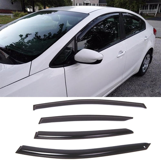 94544 Side Window Visor Wind Vent Deflector, 4pcs Out-Channel Tape-On Nice Sun Shade Rain Guards Set fit for 2014-2018 Kia Forte Sedan K3