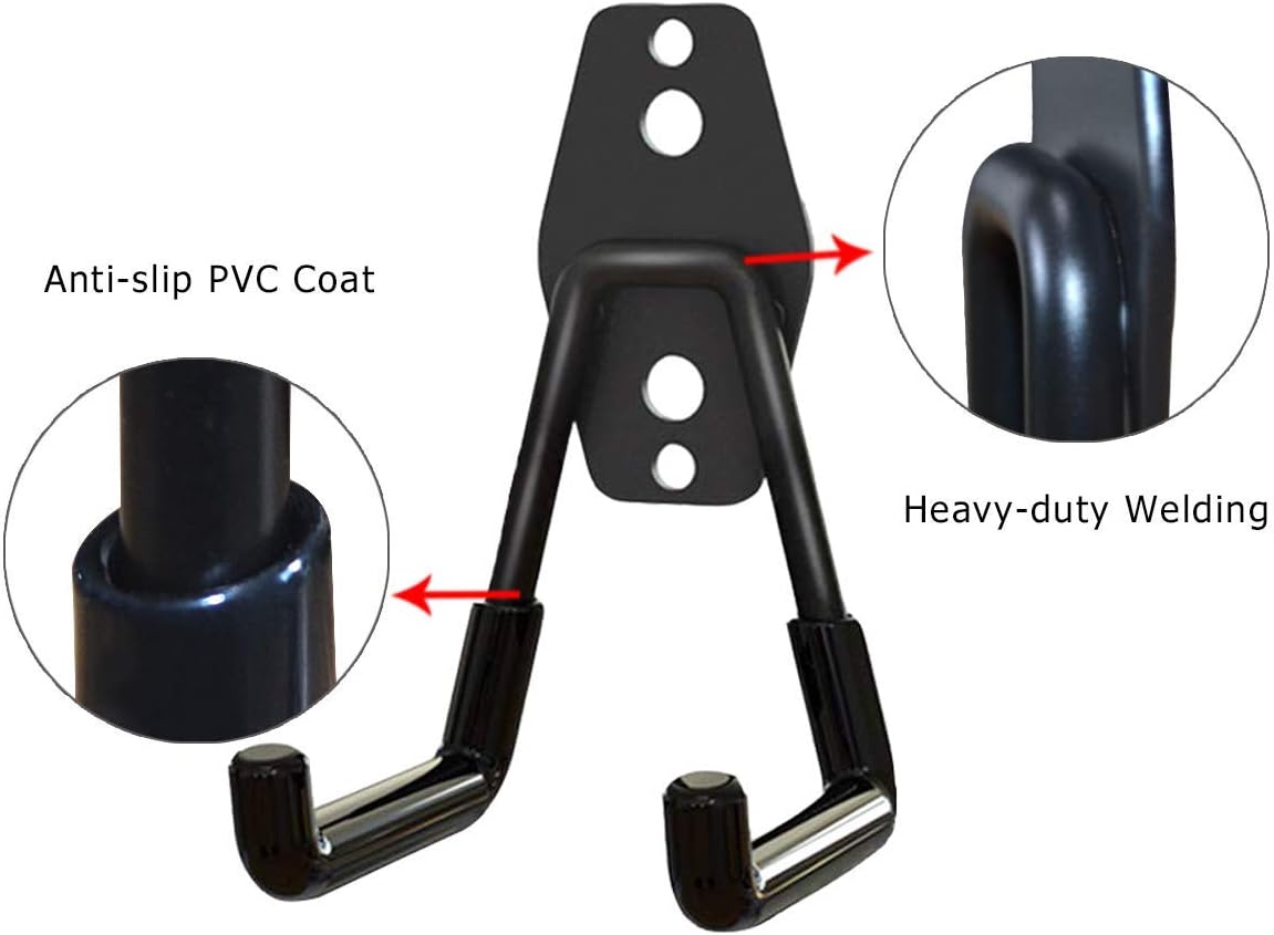 2 Pack Garage Storage Utility Hooks，Garage Garden Tool Organizer，Steel Wall Mount Hooks, Garden Small U Hooks (Black)