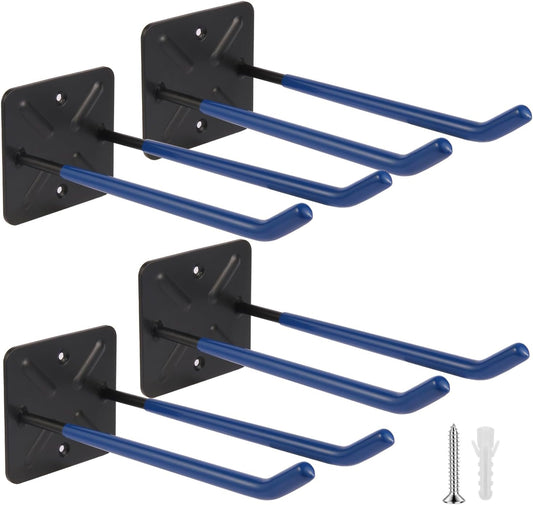 Steel Garage Storage Hooks Wall Tool Organizer, 10 Inch Garage Hook Heavy Duty Utility Storage Hangers Blue for Ladders, Chairs, Garden Tools, Set of 4